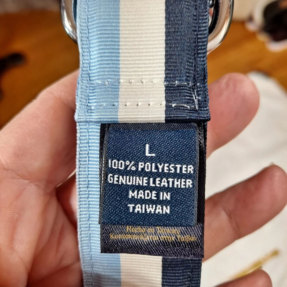 Brooks Brothers Blue Striped Fabric Double D Ring Belt
